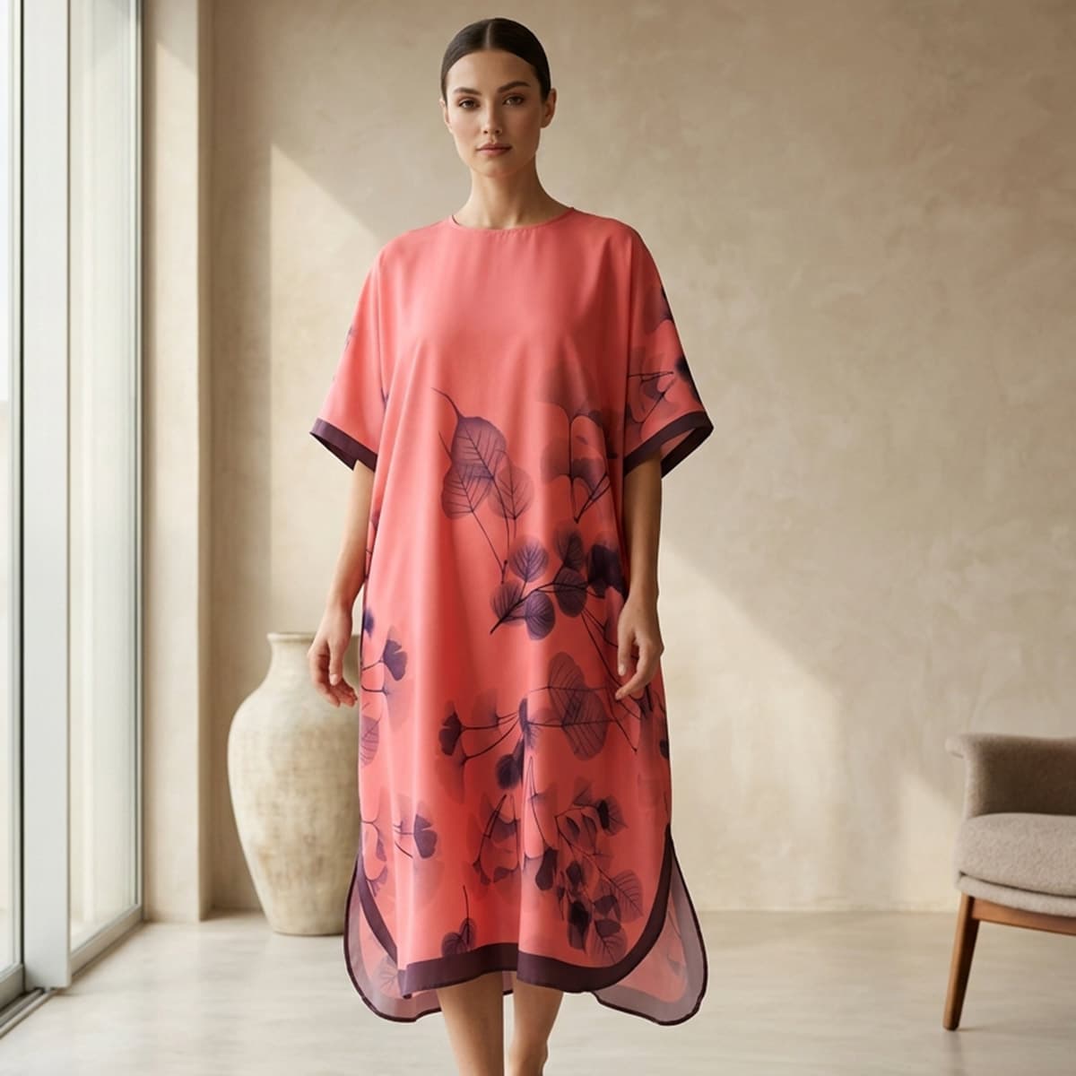 Ladies Jalabia-Coral-FREE SIZE