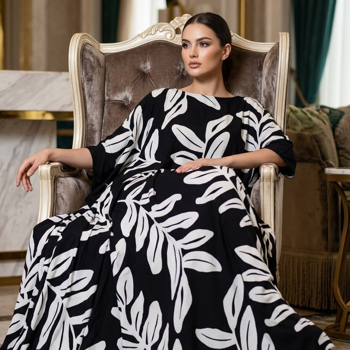 Ladies Jalabiya-Black-FREE SIZE