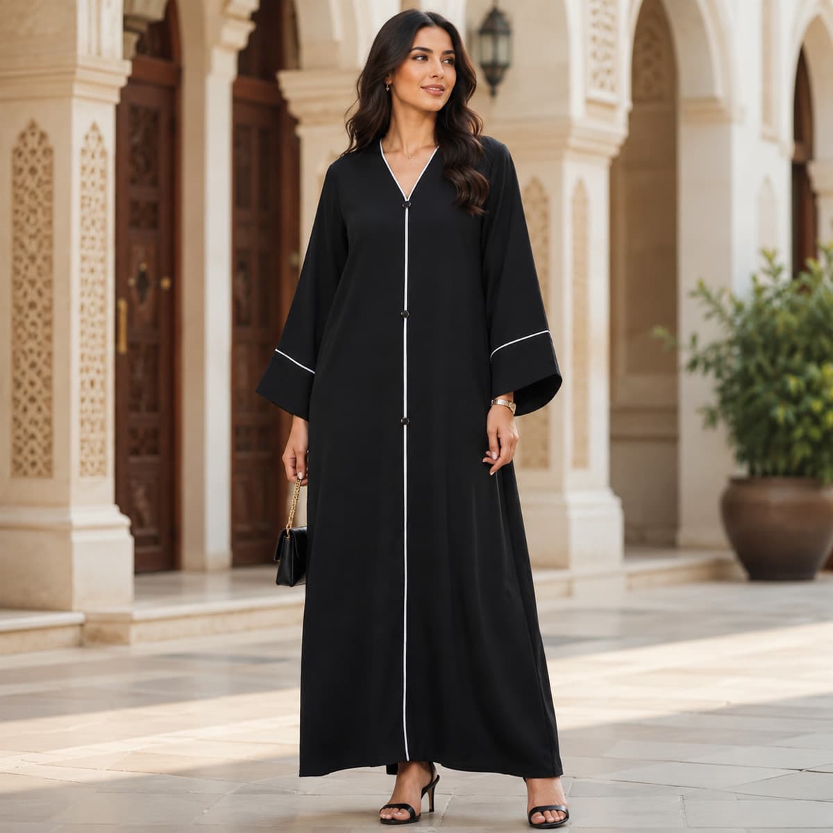 Ladies Open Abaya with Shella-Black-M