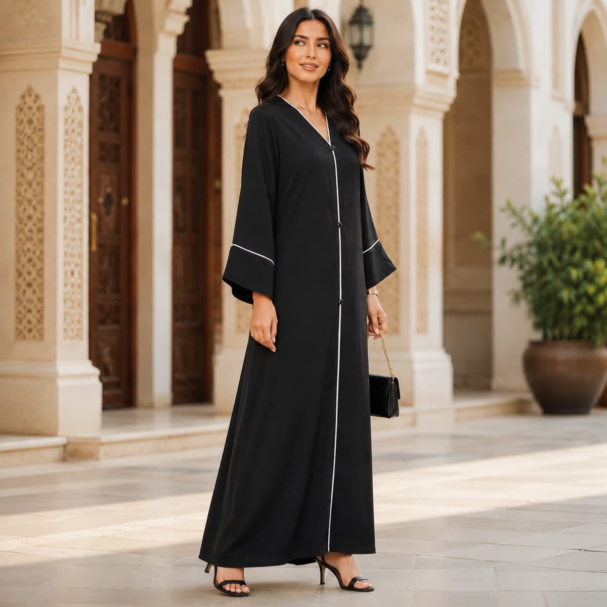Ladies Open Abaya with Shella-Black-M