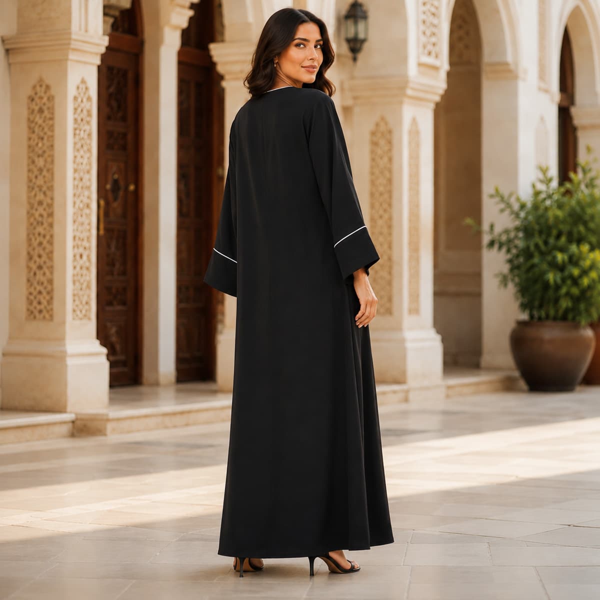 Ladies Open Abaya with Shella-Black-M