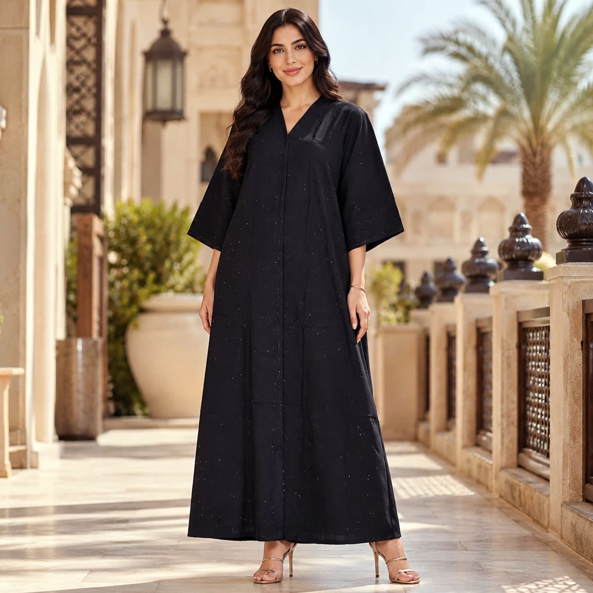 Ladies Dantel Abaya-Black-M