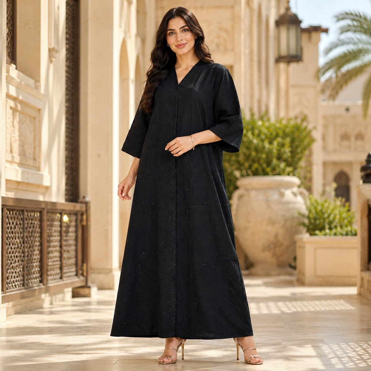 Ladies Dantel Abaya-Black-M