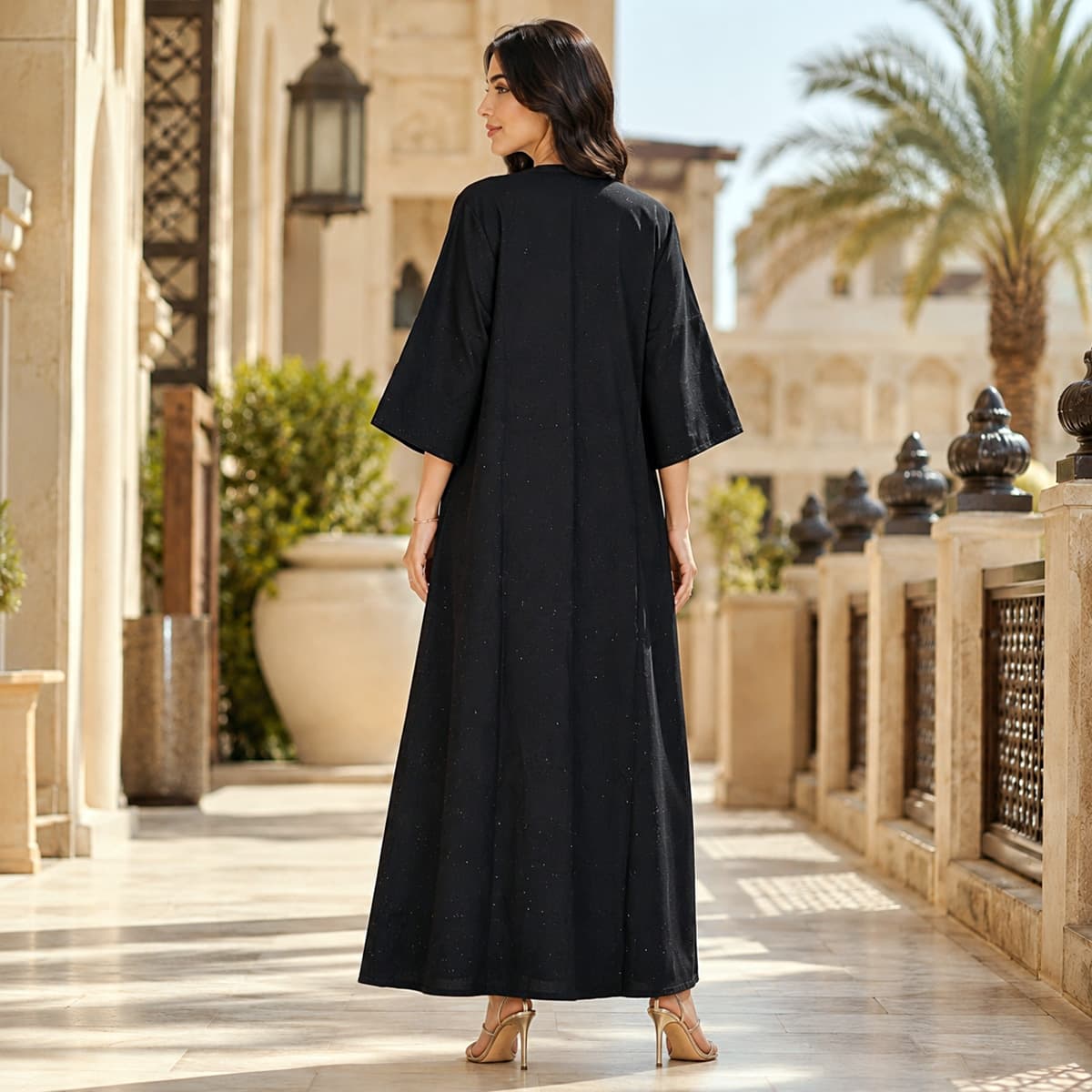 Ladies Dantel Abaya-Black-M