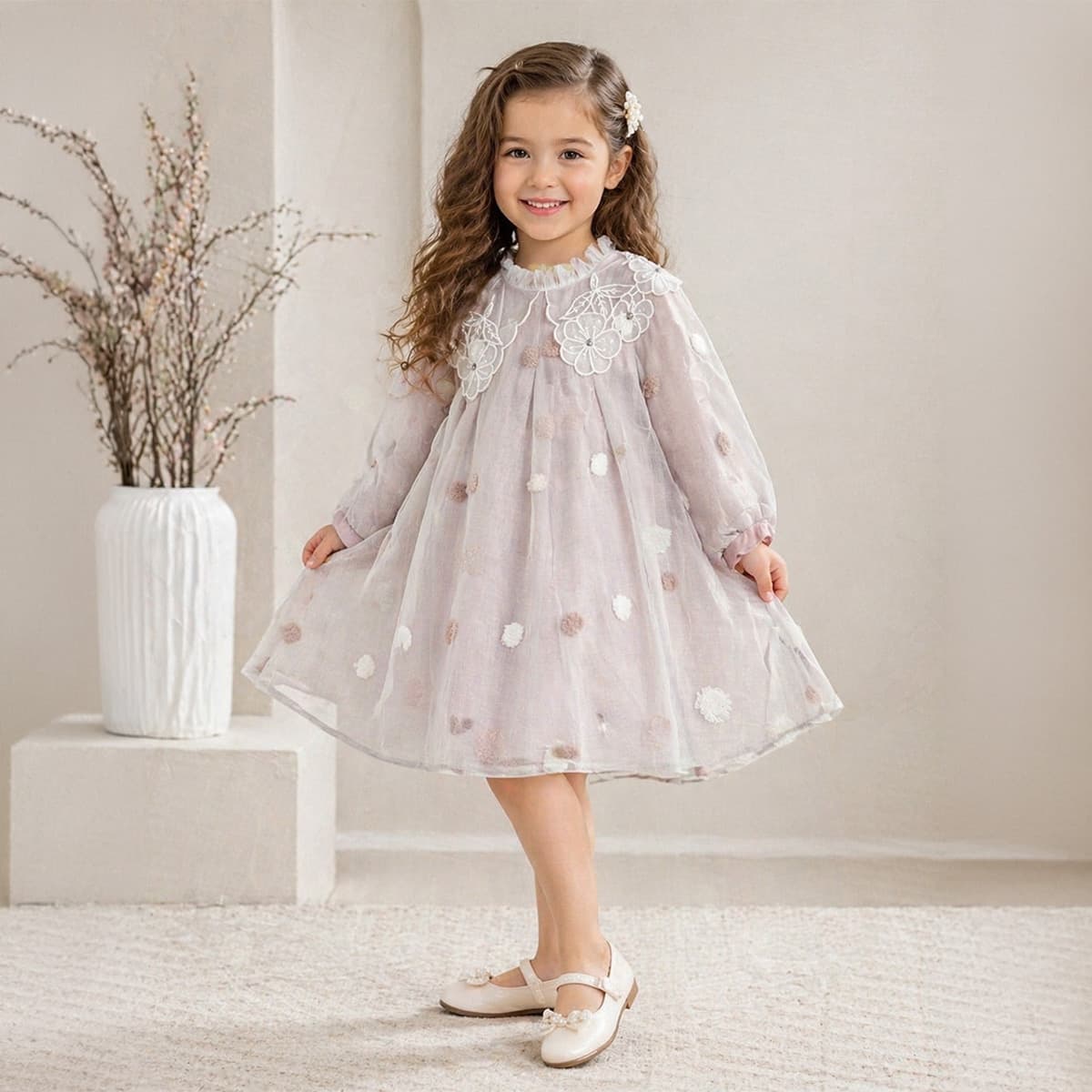 Girls Cotton Dress-Mauve-3