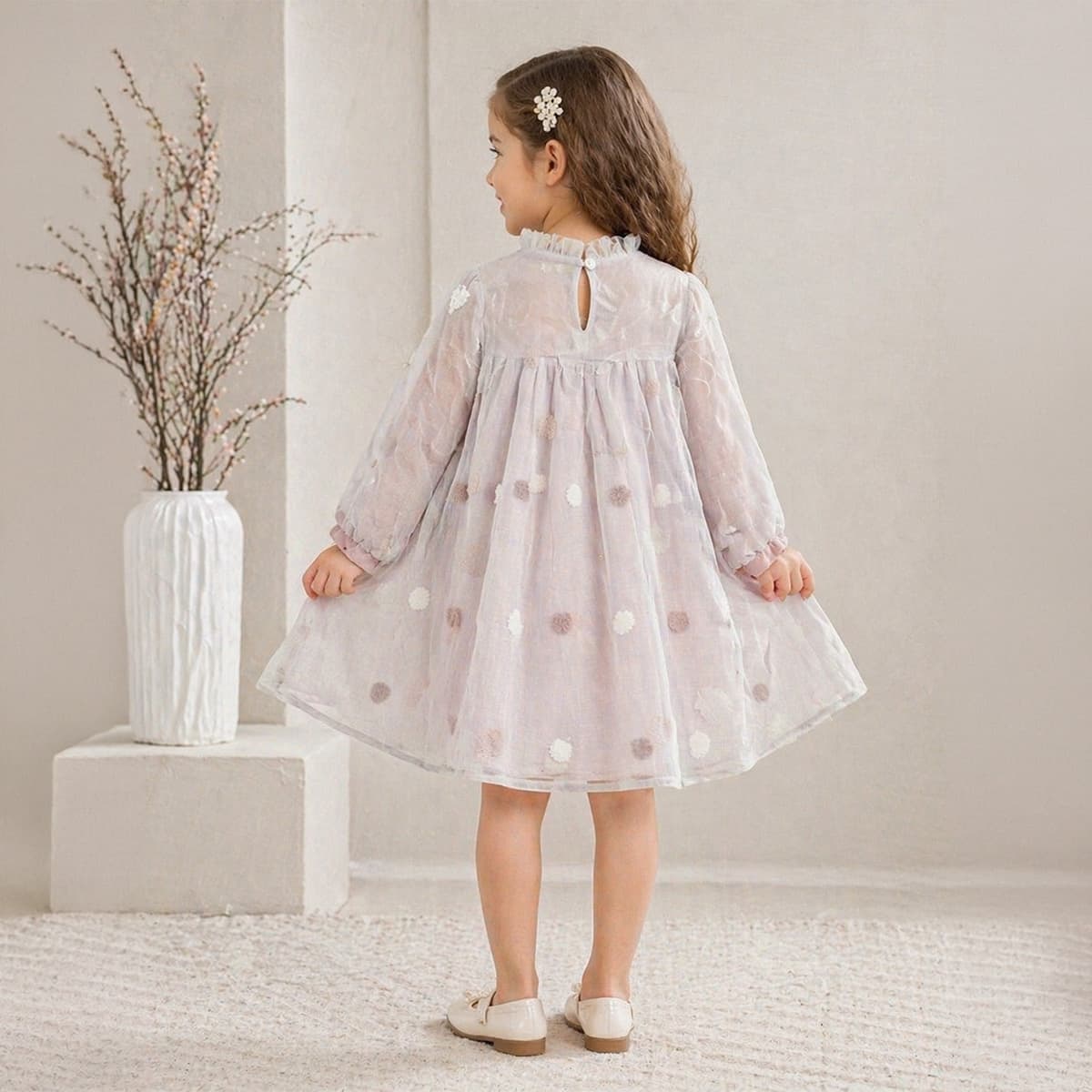 Girls Cotton Dress-Mauve-3