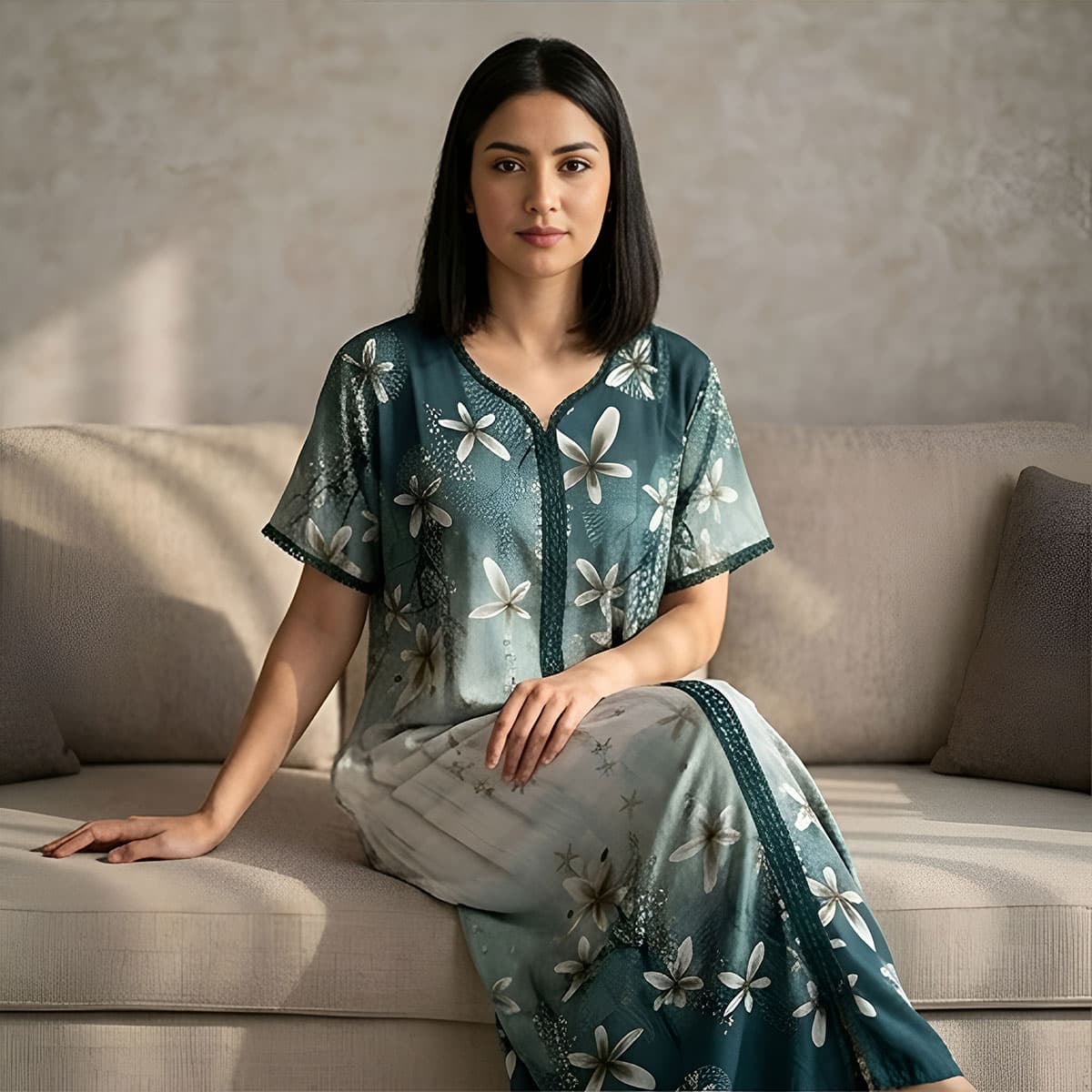 Ladies Jalabiya-TEAL GREEN-M