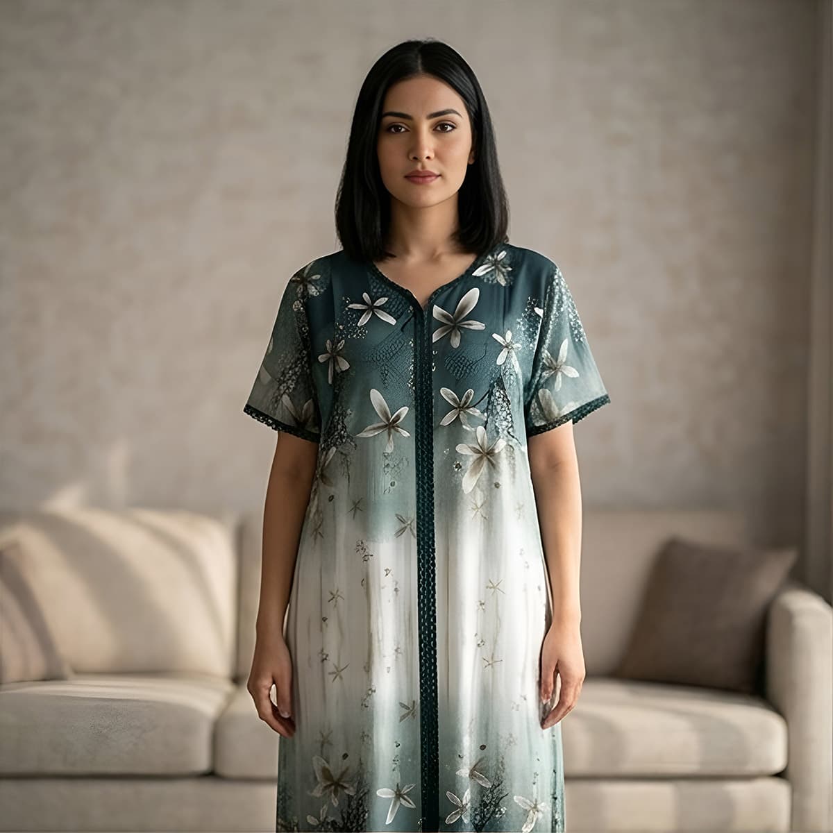 Ladies Jalabiya-TEAL GREEN-M