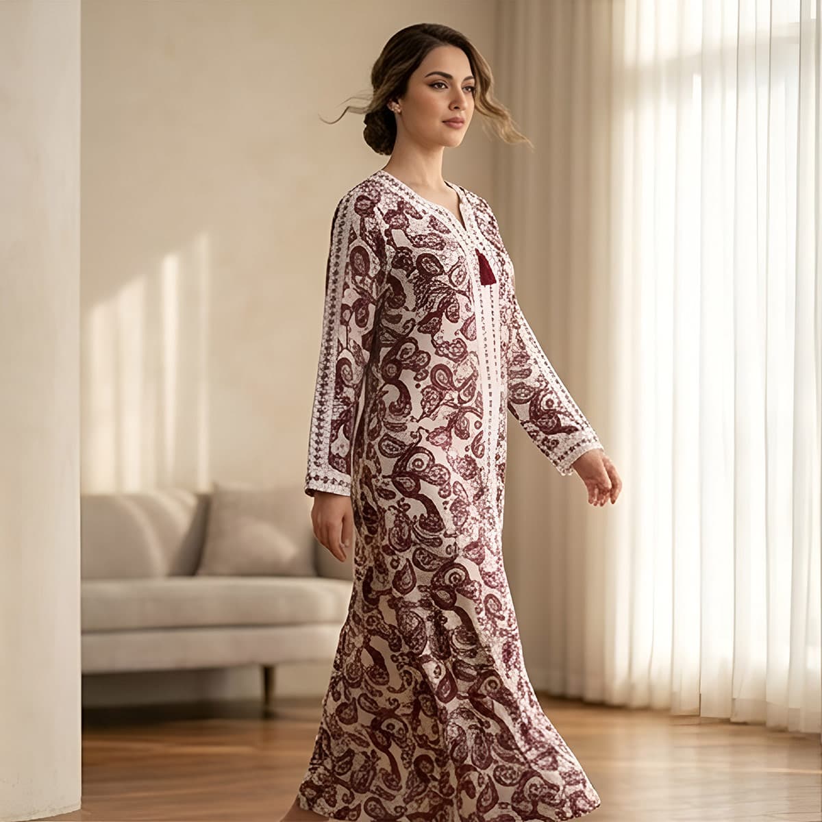 Ladies Jalabiya-Maroon-L