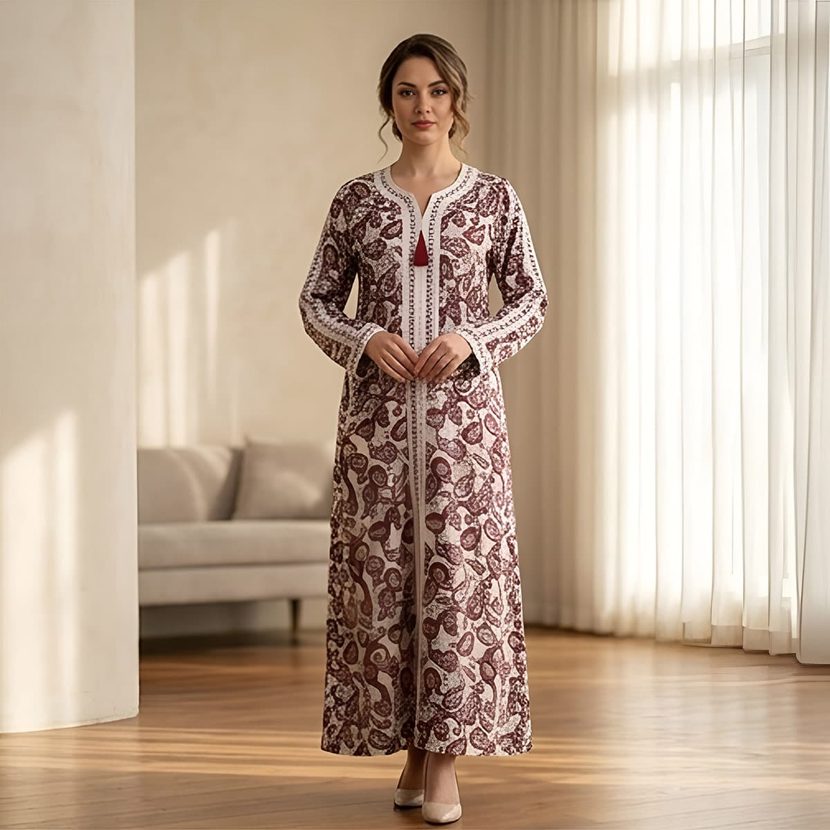 Ladies Jalabiya-Maroon-L