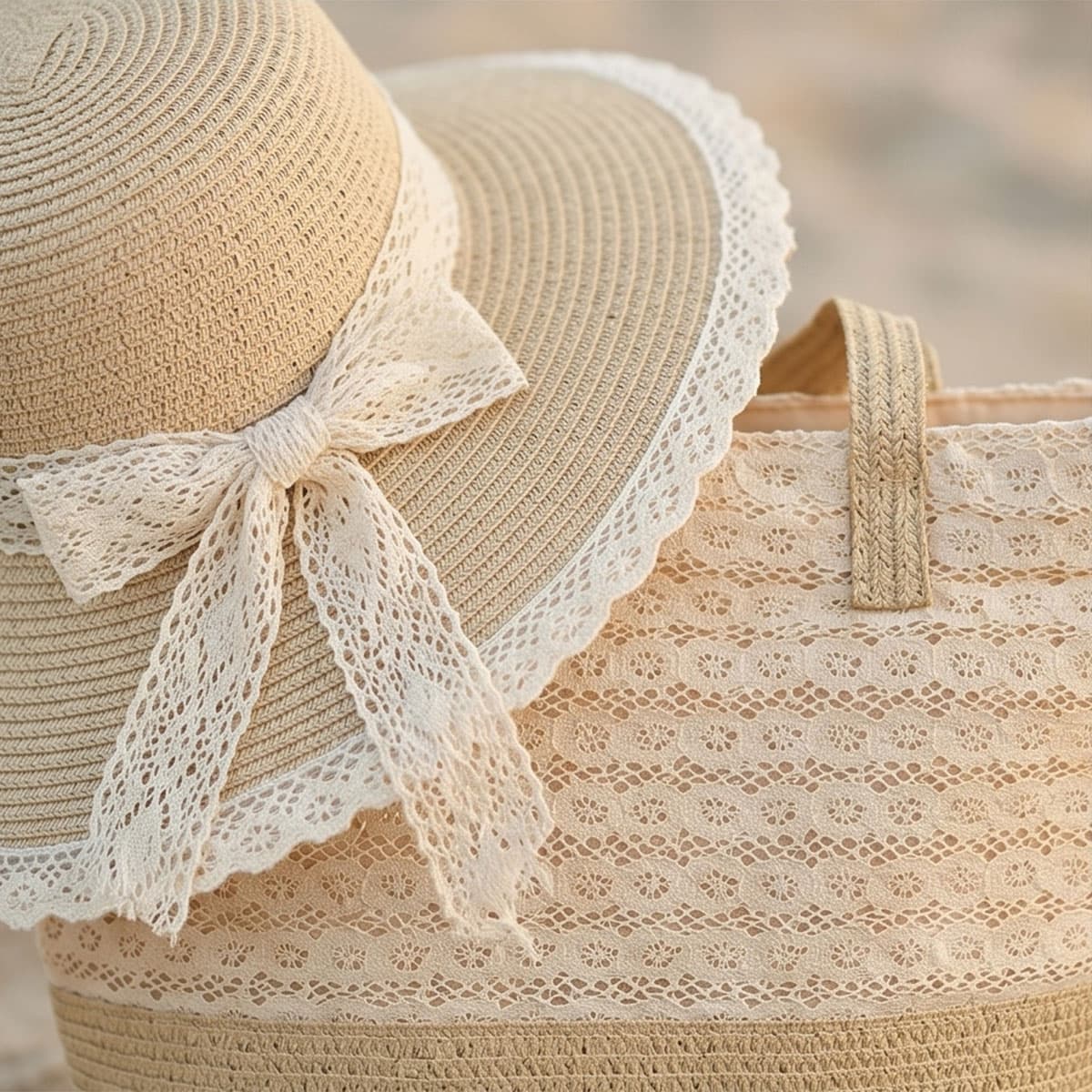 Ladies Round Cap with Bag-Beige
