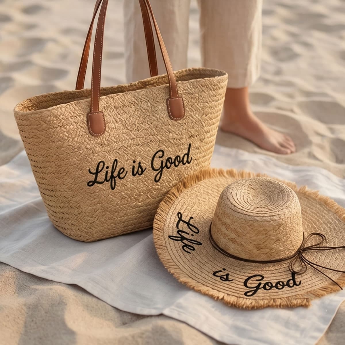 Ladies Round Cap with Bag-Beige