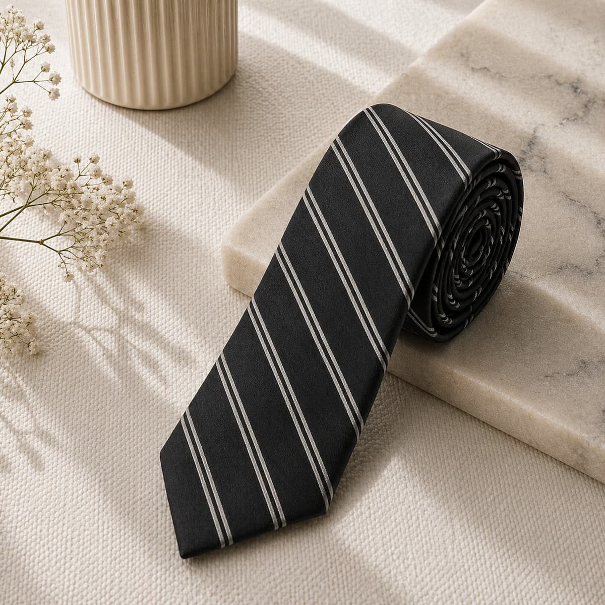 Men Slim Fit Tie 7cm Black Printed
