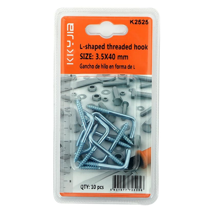 L-Shaped Threaded Hooks 35x40mm 10 Piece