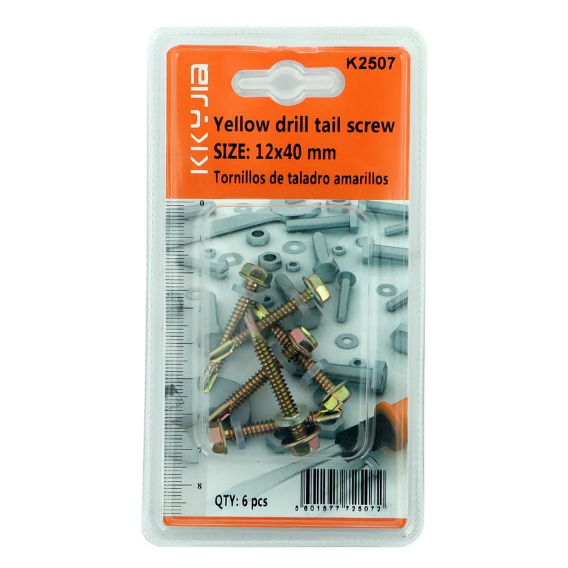 Yellow Drill Tail Screws 12x40mm 6 Piece