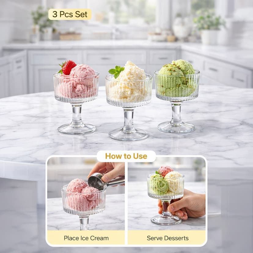 Glass Ice Cream Bowl Set 4 Piece