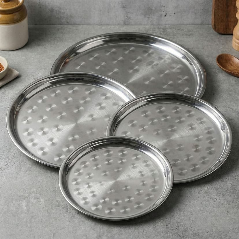 Stainless Steel Round Tray Set 4pcs