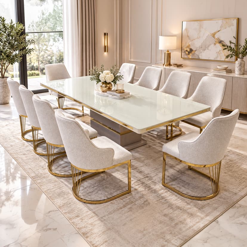 Wood Dining Table with 10 Chairs 2.4X1.2m
