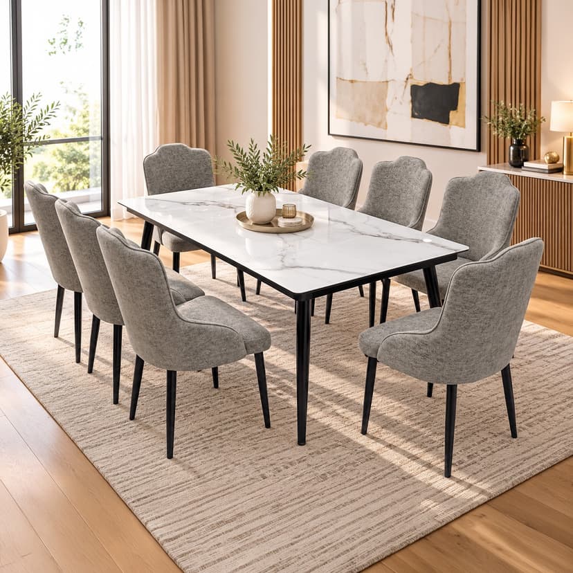 Glass Dining Table with 8 Chairs