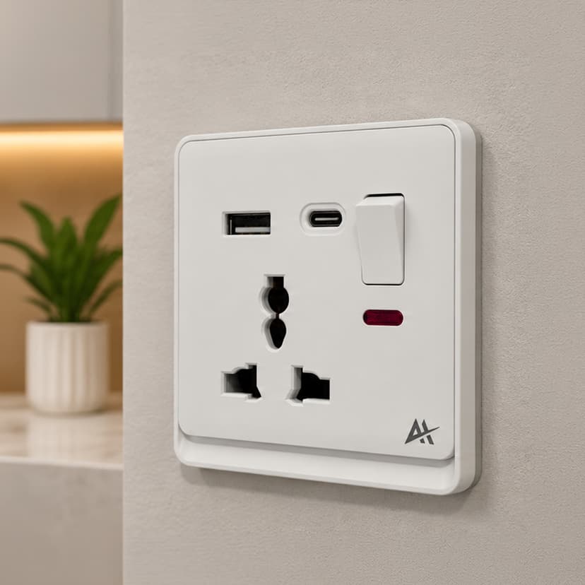 Universal Socket with USB and USB-C Ports