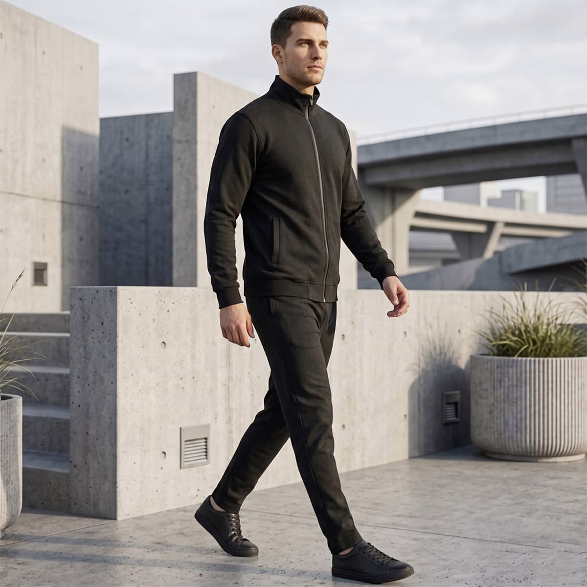 Men Track Suit-Black-M