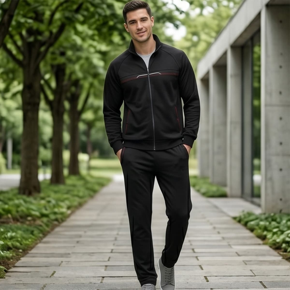 Men Track Suit-Black-M