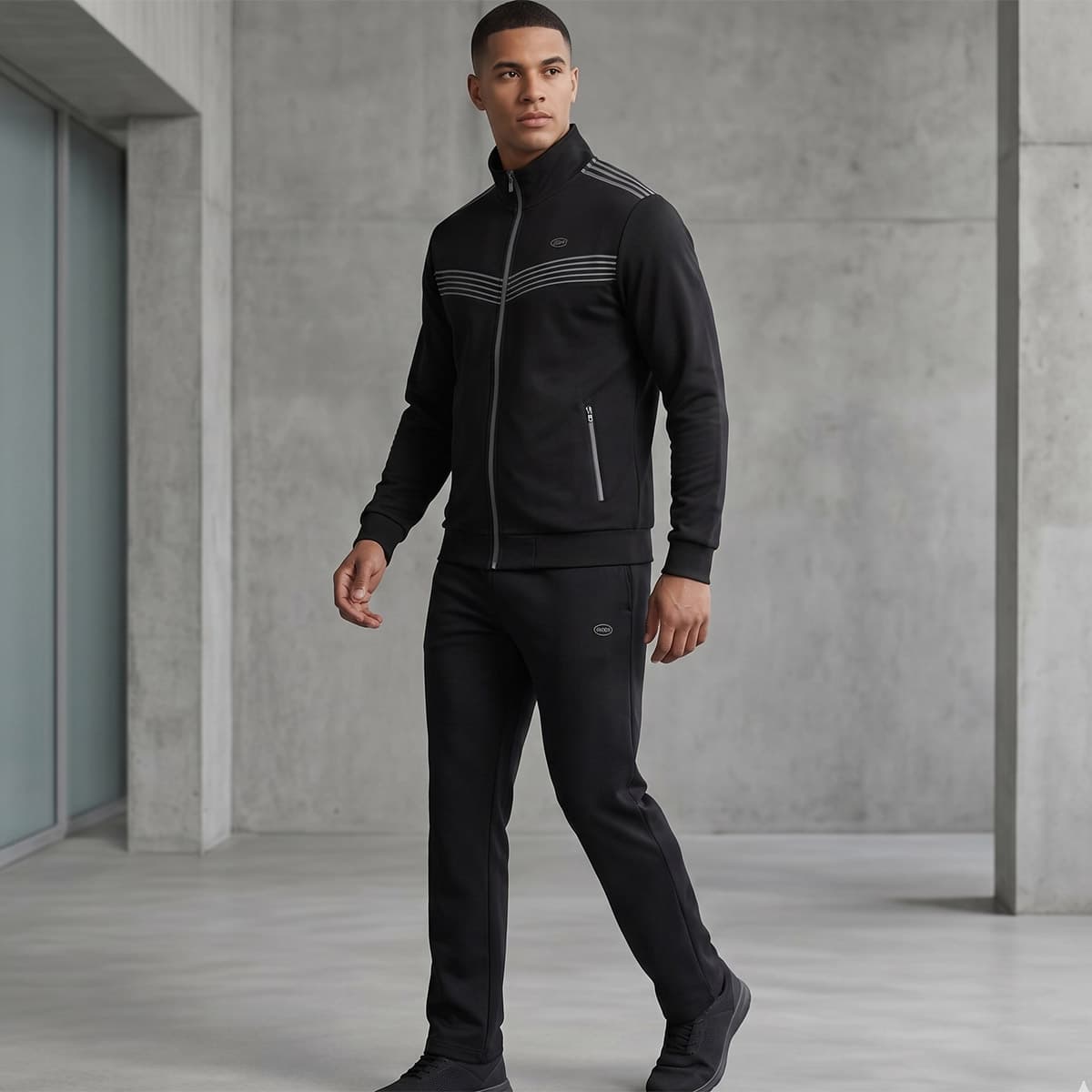 Men Cotton Track Suit-Black-M