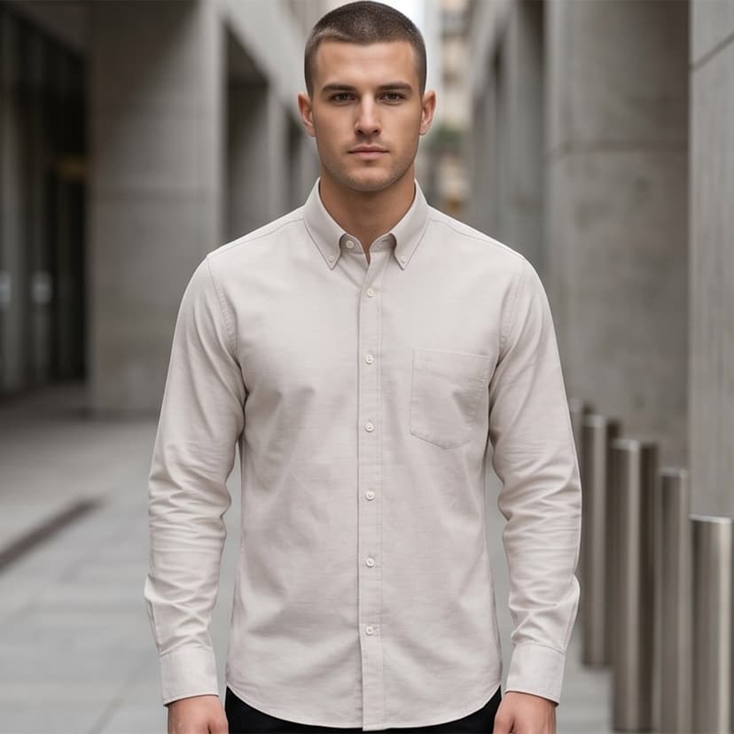 Men Regular Formal Shirt Beige Long Sleeve