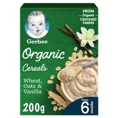 Gerber Organic Cereals Baby Food Wheat Oats & Vanilla From 6 Months 200gm