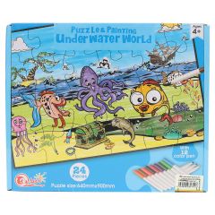 Jigsaw 24Pcs Underwater World Puzzle with 12 Color Pen